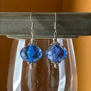 Blue and silver bead earrings💧